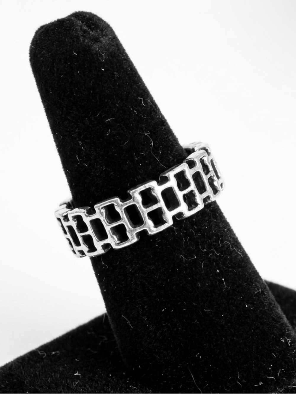 New Sterling Silver Handmade Bohemian Cut Out Brick Minimalist Ring